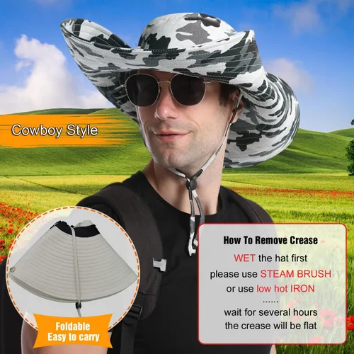 Vista 4 de HUAMULAN Sombreros de sol de ala súper ancha de 6 pulgadas, para hombres y mujeres, para pesca, senderismo, jardín, césped, trabajo, safari
