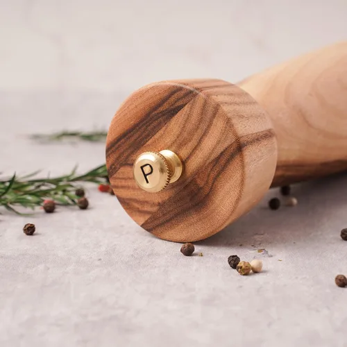 Vista 4 de Molinillo de pimienta, molinillo de pimienta con acero inoxidable ajustable, madera de acacia, 20.5 cm/8 pulgadas de altura, diámetro inferior: 6