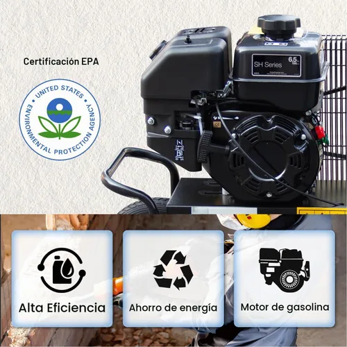 Vista 4 de Compresor de aire a gas de doble tanque de 9 galones, tanque de compresor de aire impulsado por gas de 6.5 HP 12CFM en ruedas, bomba de pistón