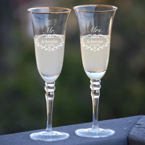 Vista 22 de Juego de 2 copas de champán personalizadas para boda grabadas con caja - Bride & Groom's Wedding Toast