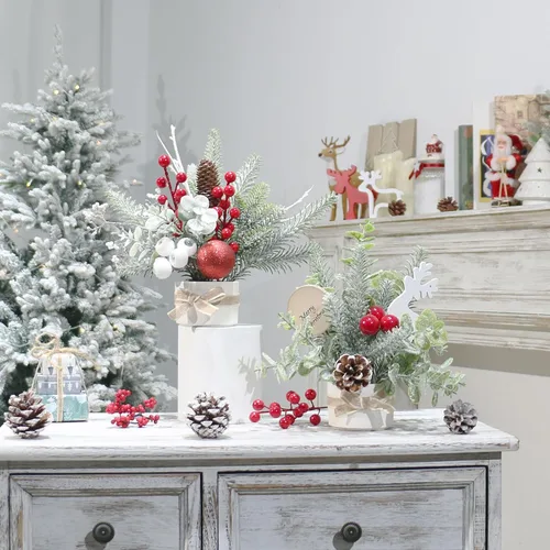 Vista 5 de JIALEIXI Pequeño mini árbol de Navidad de mesa, maceta artificial de 12 pulgadas para decoración de Navidad, para decoración de Navidad