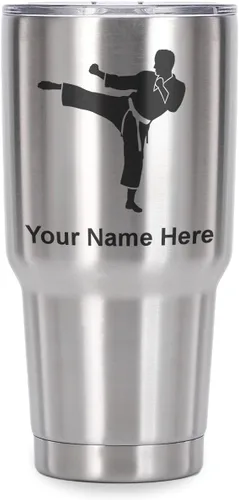 Vista 41 de LaserGram Vaso aislado al vacío de 20 onzas, Karate Man, grabado personalizado incluido (negro) Engraved Gift, Vacuum Insulated Stainless Steel