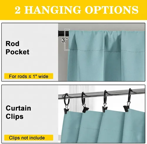 Vista 4 de Cortinas opacas para dormitorio, sala de estar, juego de 2 paneles de 54 pulgadas de largo, cortinas de oscurecimiento de habitación con aislamiento