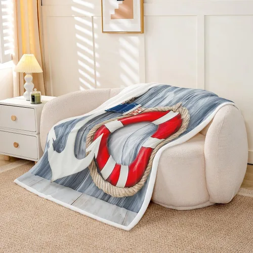 Vista 2 de Erosebridal Manta Sherpa de océano marino para niños y niñas, manta de ancla náutica, manta de playa Hawaii de 40 x 50 pulgadas, manta mullida