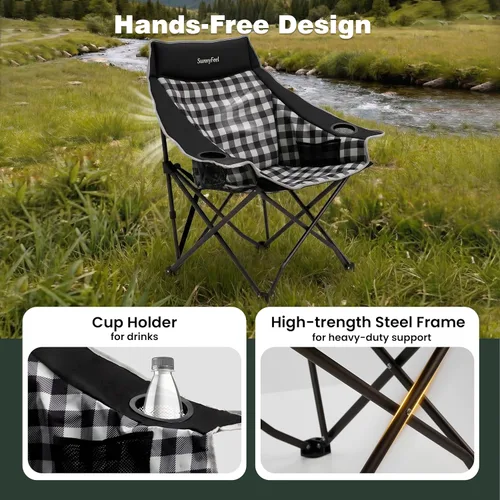 Vista 4 de SUNNYFEEL Sillas de campamento resistentes para adultos, silla plegable portátil de gran tamaño con bolsillos laterales y hueco para tazas