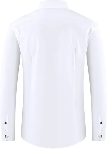 Vista 3 de FAHIZO Camisa de esmoquin blanca para hombre, puños franceses con gemelos y corbata
