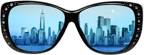 Vista 3 de Sunglasses that Fit Over Glasses for Women UV Protection Polarized and HD Vision Fitover Eyeglasses Paquete de 1: Marco negro con lente de espejo