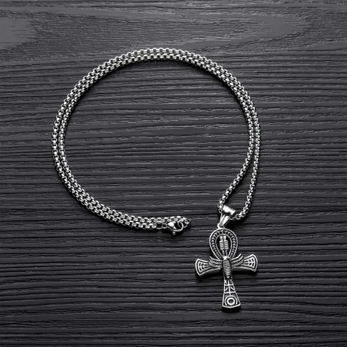 Vista 6 de Rehoboth Collar con colgante de cruz de Ankh copta egipcia antigua de acero inoxidable para niños mujeres y hombres cadena de 24 pulgadas