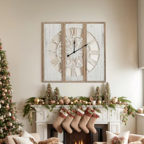 Vista 9 de RiteSune Reloj de pared de 30 pulgadas de decoración, relojes de pared de granja que funcionan con pilas, silenciosos, relojes grandes de bambú