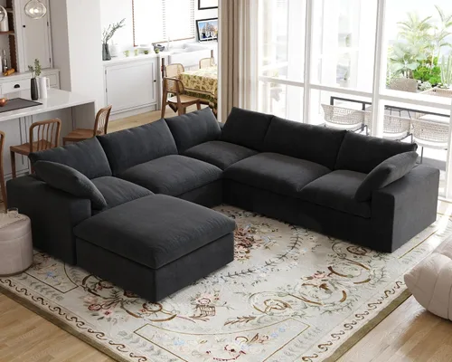 Vista 7 de Sofá modular Cloud de 160.6 pulgadas, sofá modular en forma de V con relleno de plumón para sala de estar, sofá convertible minimalista para oficina