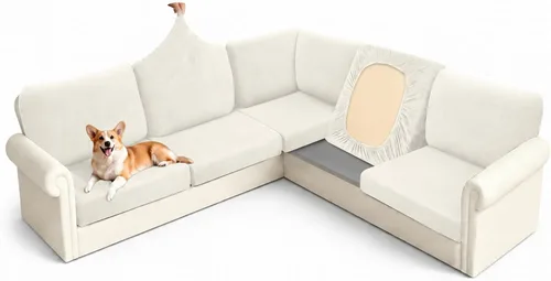 Vista 11 de Arfntevss - Fundas para sofá modular en forma de L de 5 asientos, fundas elásticas ajustadas para cojín de sofá de esquina para perros, protector