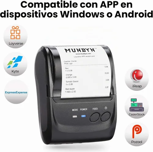 Vista 5 de Impresora térmica de recibos MUNBYN 2.283 in Mini impresora POS portátil