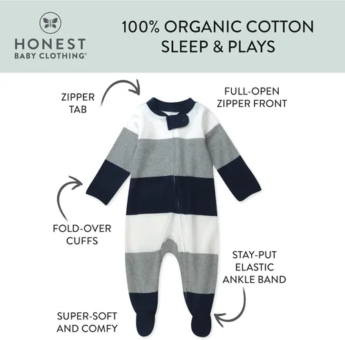 Vista 3 de HonestBaby Classics Sleep & Play Footed One-piece Pajama Sleeper 100% Organic Cotton