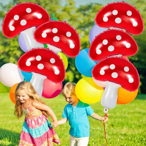 Vista 6 de 6 globos con forma de hongo, globos de Mylar de 31 pulgadas, bonitos globos de cumpleaños en forma de hongo para decoración de fiestas temáticas