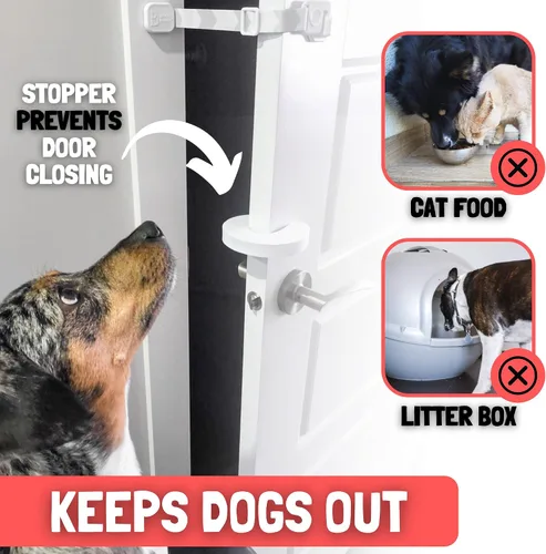 Vista 3 de Door Buddy Pestillo y Tope de Puerta para Gatos. Correa de Puerta Ajustable a Prueba de Perros para Gatos. Caja de Arena a Prueba de Perros
