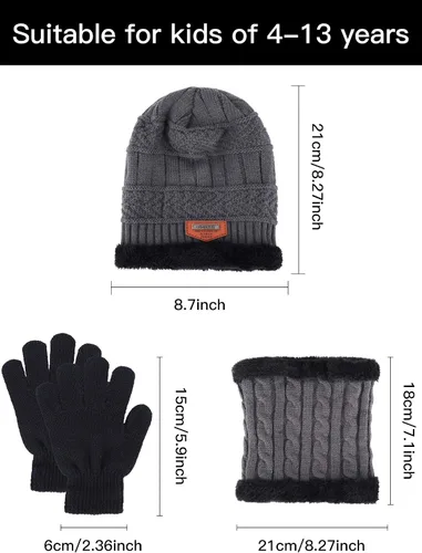 Vista 3 de Conjunto de bufanda de invierno para niños, gorro de punto para niños y niñas, as pictures shown