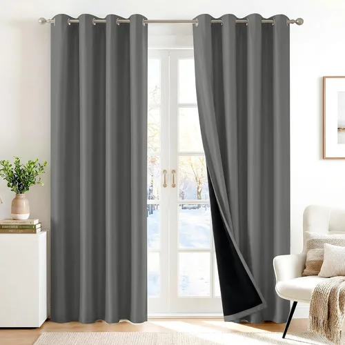Vista 16 de Deconovo cortinas blackout 100 % con forro totalmente negro con aislamiento térmico de doble capa, oscurecimiento de la habitación, ahorro