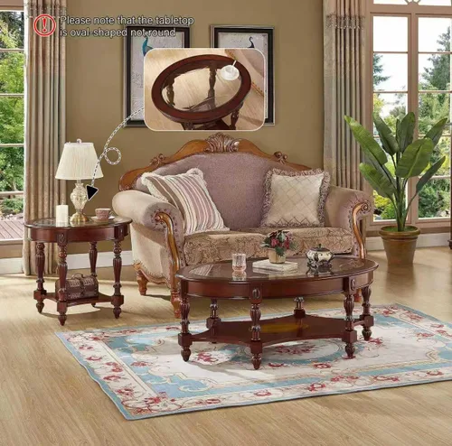 Vista 6 de Mesa auxiliar vintage de madera maciza con parte superior de cristal, mesa auxiliar ovalada para sofá para sala de estar, mesa auxiliar de silla