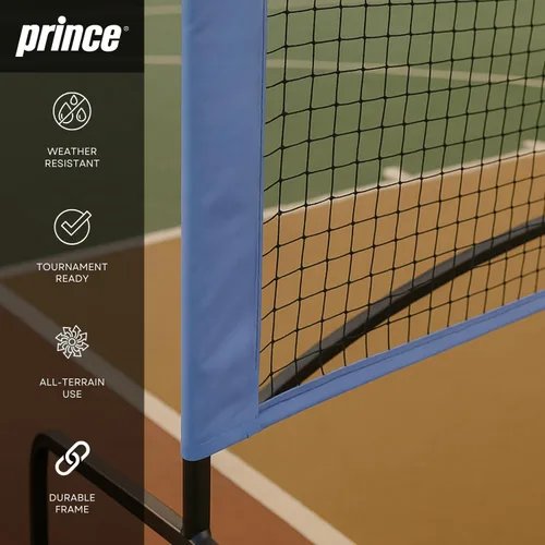 Vista 4 de Prince - Red de pickleball de cancha completa + ruedas, fácil de transportar, ideal para montar canchas en cualquier lugar (azul)