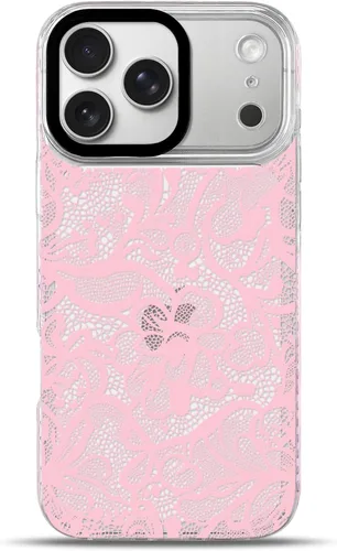 Vista 24 de NITITOP Funda para iPhone 13 Pro con flores de encaje transparente - Negro