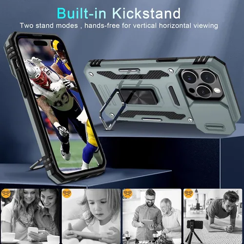 Vista 42 de DEERLAMN Funda para iPhone Xs Max con funda deslizante para cámara + protector de pantalla, soporte giratorio de anillo de grado militar a prueba