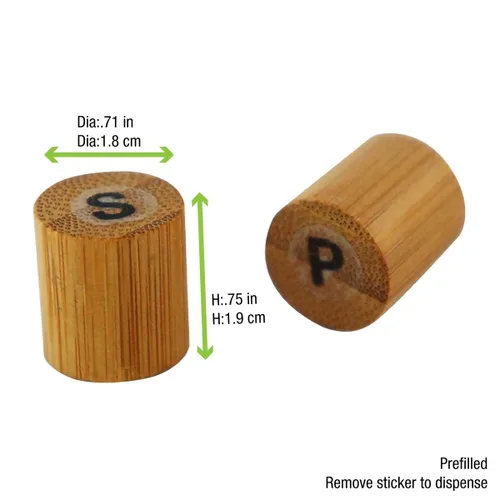 Vista 2 de PACKNWOOD Juego de mini sal y pimienta de bambú 210BKPS (prellenado) - D: 0.7 pulgadas de altura: 0.75 pulgadas - 100 piezas