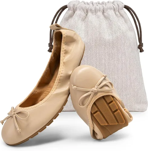 Vista 11 de DREAM PAIRS Bailarinas plegables con lazo para mujer Blanco