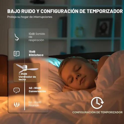 Vista 5 de LUDOMIDE Ventiladores de techo con luces, ventilador de techo de perfil bajo de 42 pulgadas con control de pared y control remoto, regulable
