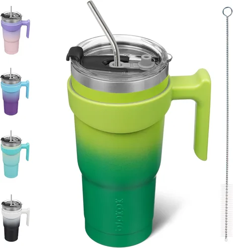 Vista 87 de BJPKPK Mini vaso de 10 onzas con tapa, popote y asa, taza de acero aislada