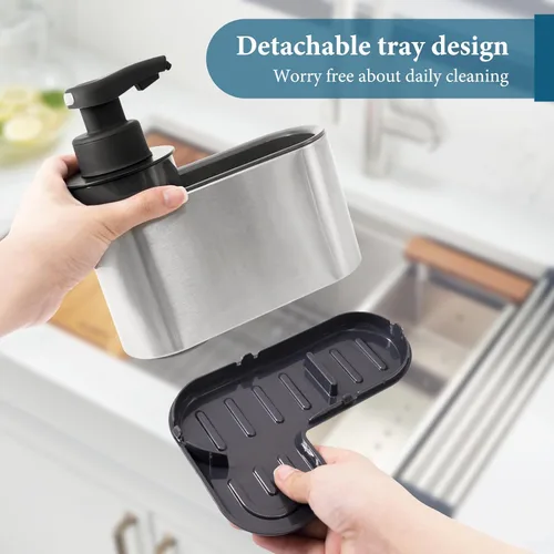 Vista 3 de LAOPAO Dispensador automático de jabón con organizador de fregadero para lavavajillas, dispensador automático de jabón de manos con organizador