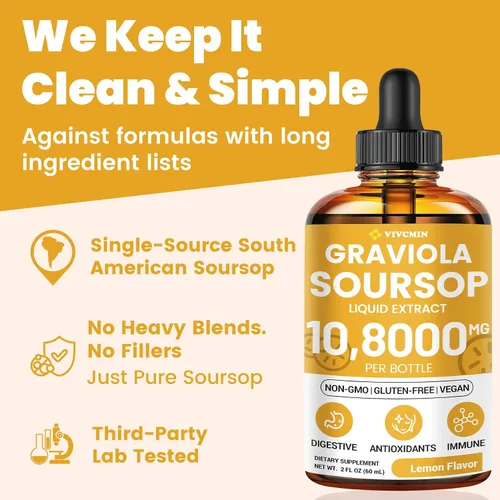 Vista 5 de Graviola - Extracto líquido de hoja de guanábana – Líquido amargo de guanábana, apoyo inmunológico, relajación, hígado y sueño, sin azúcar