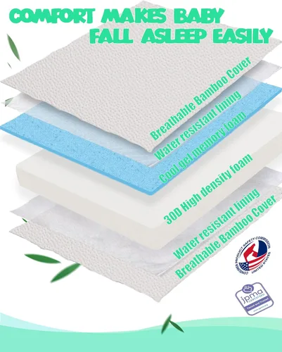 Vista 8 de Mecc ecoh Mini colchón para cuna – Funda transpirable de bambú impermeable, colchón de espuma viscoelástica refrescante, soporte fuerte de doble