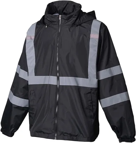 Vista 5 de Chaqueta reflectante de seguridad de alta visibilidad para hombres Hi Vis chaquetas de construcción Negro