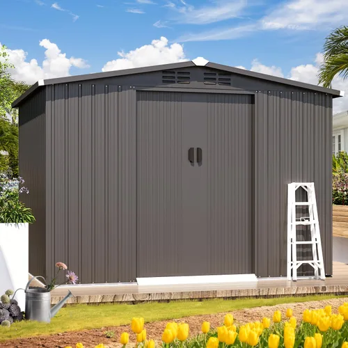 Vista 35 de AECOJOY Cobertizo de almacenamiento de metal para exteriores de 3 x 5 pies, cobertizo de herramientas de jardín resistente con puerta de gran