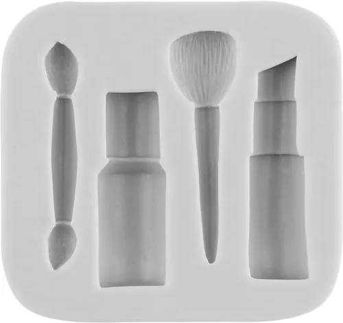 Vista 7 de Moldes de silicona con temática de maquillaje, moldes para fondant, para besos, labios, lápiz labial, perfume, pestañas, cepillo para decoración
