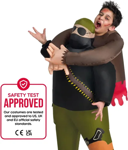 Vista 4 de Morph Disfraces de Halloween de zombi para niños, disfraz inflable de zombi, disfraz de Halloween de zombi para niños, disfraz de cazador de zombis
