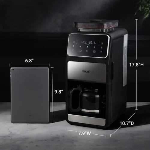 Vista 3 de Gevi Cafetera de Goteo de 10 Tazas con Molinillo Integrado, Máquina de Café Combinada Moler y Preparar con Molinillo de Rebabas con Pantalla Táctil