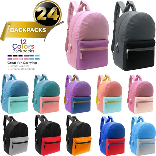 Vista 2 de Mochilas escolares de 17 pulgadas para niños, mochilas a granel para estudiantes de primaria, media y secundaria en varios colores, 2 tonos 12