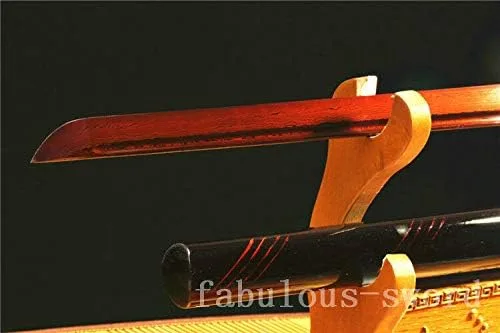 Vista 7 de Espada GLW de 41 pies de acero Damasco plegado rojo japonés Samurai recto Katana lista para la batalla