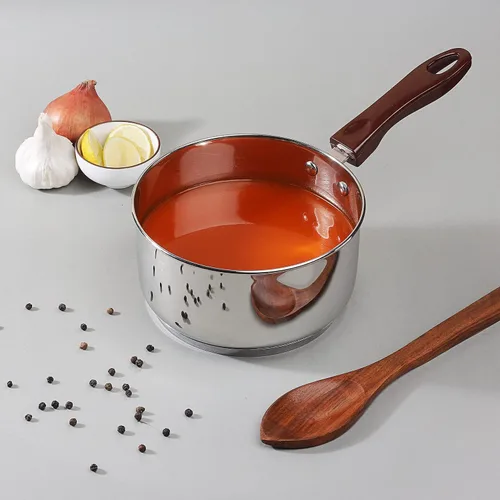 Vista 3 de Vinod Juego de cacerola/cacerola de acero inoxidable de 2-1 litro y 1.6 litros, sartén para té/chai, mango de baquelita resistente remachado, base
