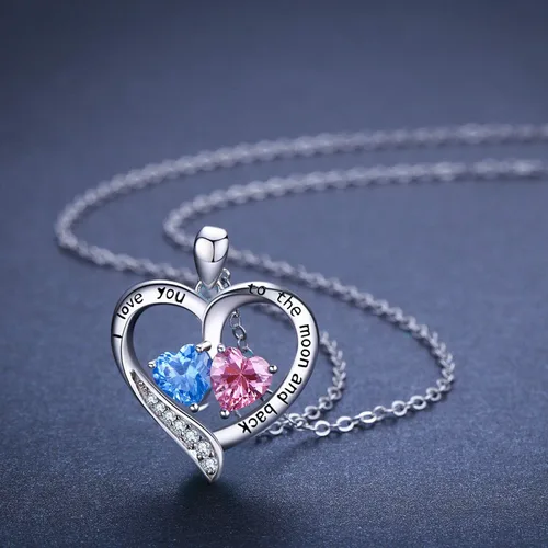 Vista 2 de Cuoka Collar de plata de ley 925 con texto en inglés "I Love You to The Moon and Back
