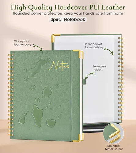 Vista 3 de Cuaderno en espiral de tapa dura de 8.5 x 11 pulgadas, cuadernos A4 grandes y bonitos para mujeres y hombres, cuaderno rayado a rayas