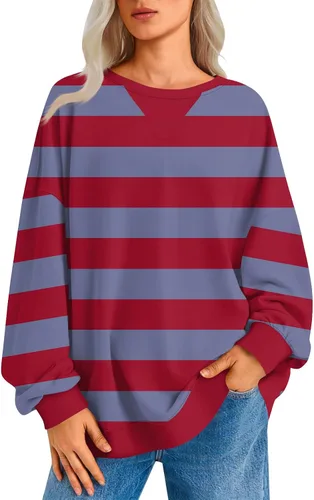 Vista 17 de Sudadera de manga larga para mujer, sudaderas de gran tamaño, estilo casual, cuello redondo, tallas S-2XL