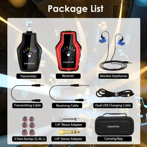 Vista 7 de KIMAFUN Sistema de monitor inalámbrico en el oído, auricular inalámbrico personal con sistema IEM para músicos, cantantes (1TX+1RX)