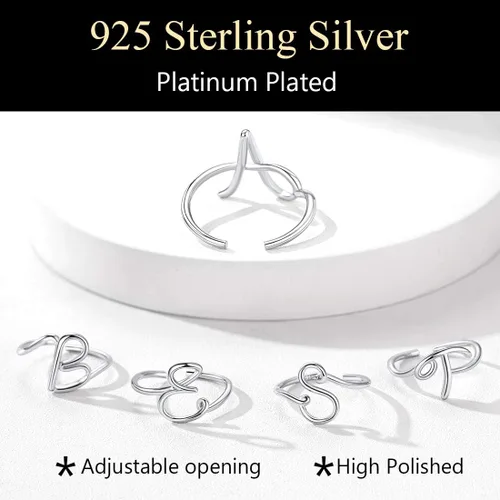 Vista 6 de SILVERCUTE S925 Initial Rings, Adjustable Size 6-12 Statement Alphabet Letter A-Z Jewelry Personalized Twisted Initials Rings Sterling Silver