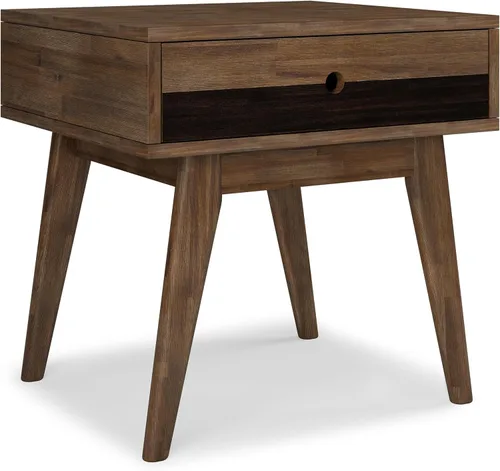 Vista 14 de SIMPLIHOME Draper - Mesa auxiliar rectangular de madera maciza de 22 pulgadas de ancho con cajón de almacenamiento en marrón caoba medio, mesita