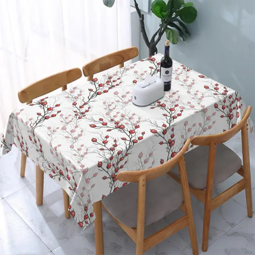 Vista 5 de Mantel rectangular decorativo con bayas rojas de acebo sin hojas, para comedor, barbacoa, picnic, mesa auxiliar, 52 x 70 pulgadas