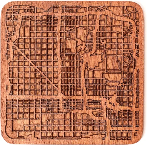 Vista 149 de Posavasos Amsterdam Map by O3 Design Studio, 1 pieza, posavasos de madera Sapele con mapa de la ciudad, hecho a mano, varias ciudades opcionales
