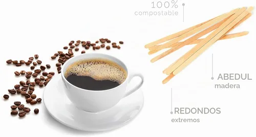 Vista 3 de Agitadores de café de madera, 1000 mezcladores de madera biodegradables desechables con extremos redondos, hechos con madera de abedul natural