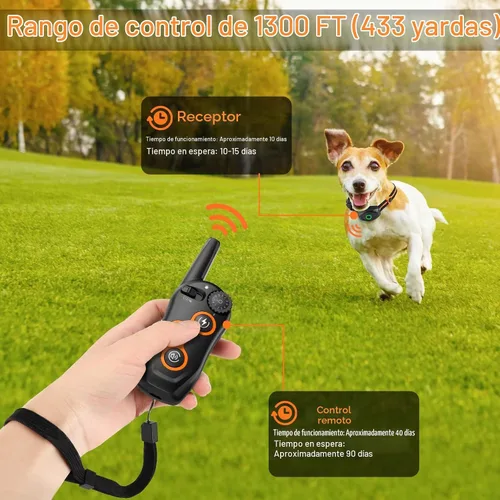 Vista 6 de Collar de entrenamiento para perros, collar de choque para perros IPX7 impermeable con control remoto de alcance de 1300 pies, 3 modos de Naranja